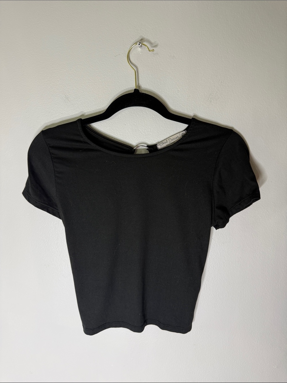 Cloud Dancer Women's Black Crewneck Short Sleeve Open Back Top Medium